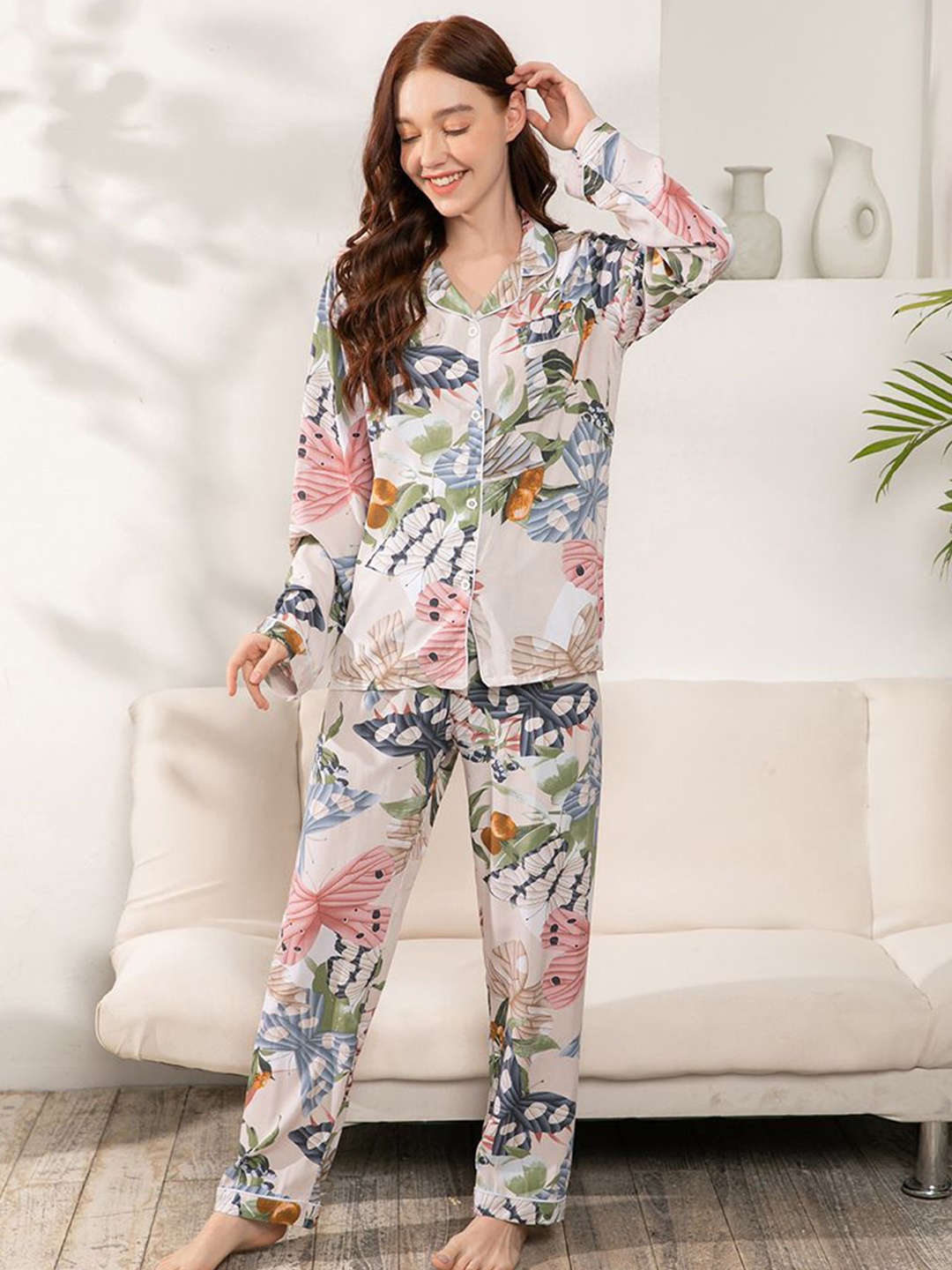 

StyleCast Floral Printed Night Suits, White