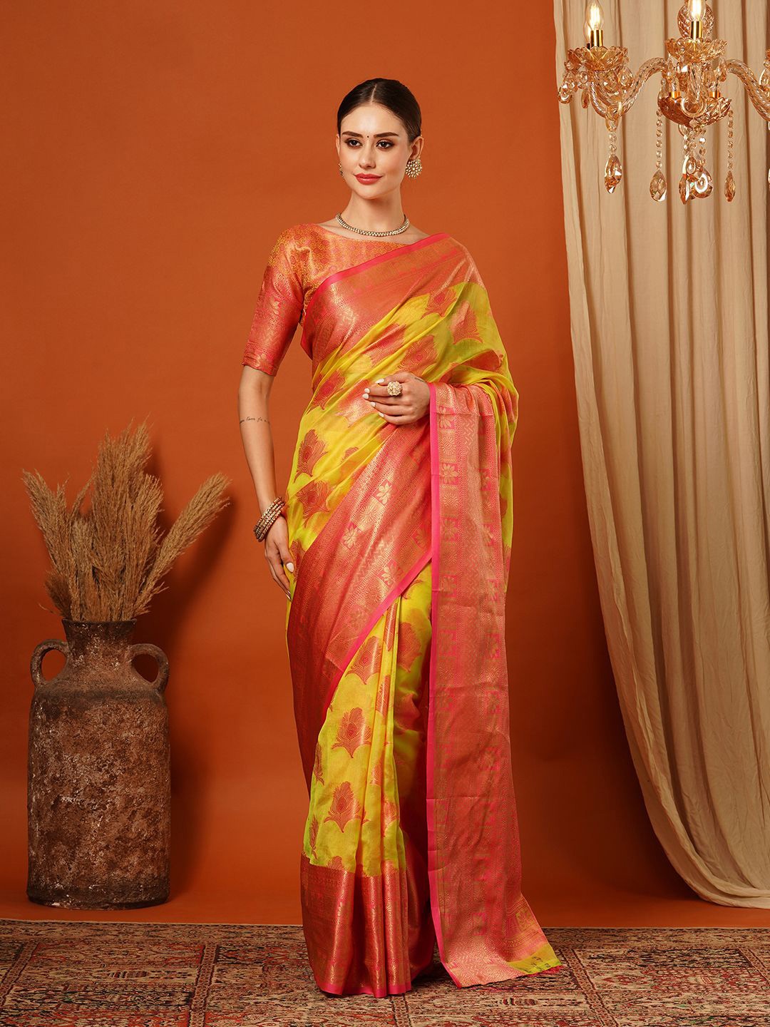 

KALINI Woven Design Zari Pure Silk Banarasi Saree, Pink