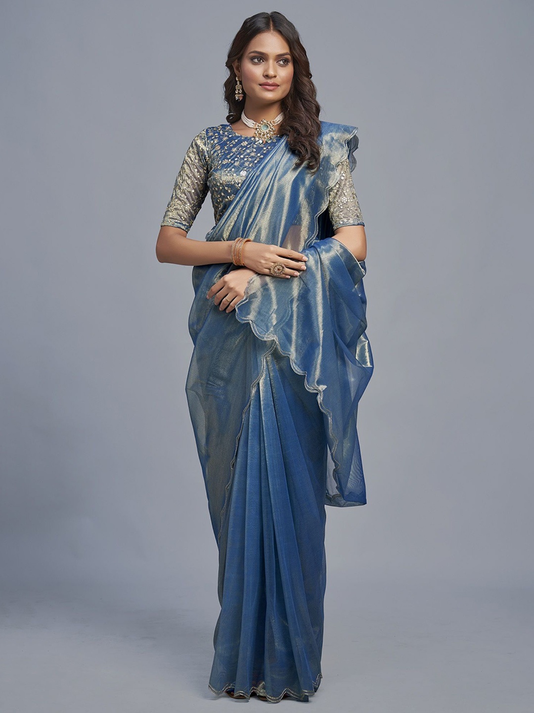 

Aika Organza Saree, Blue