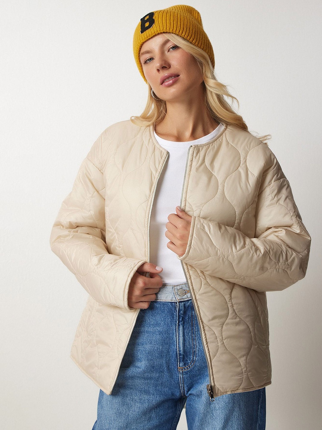 

Happiness istanbul Zipper Puffer Jacket, Cream