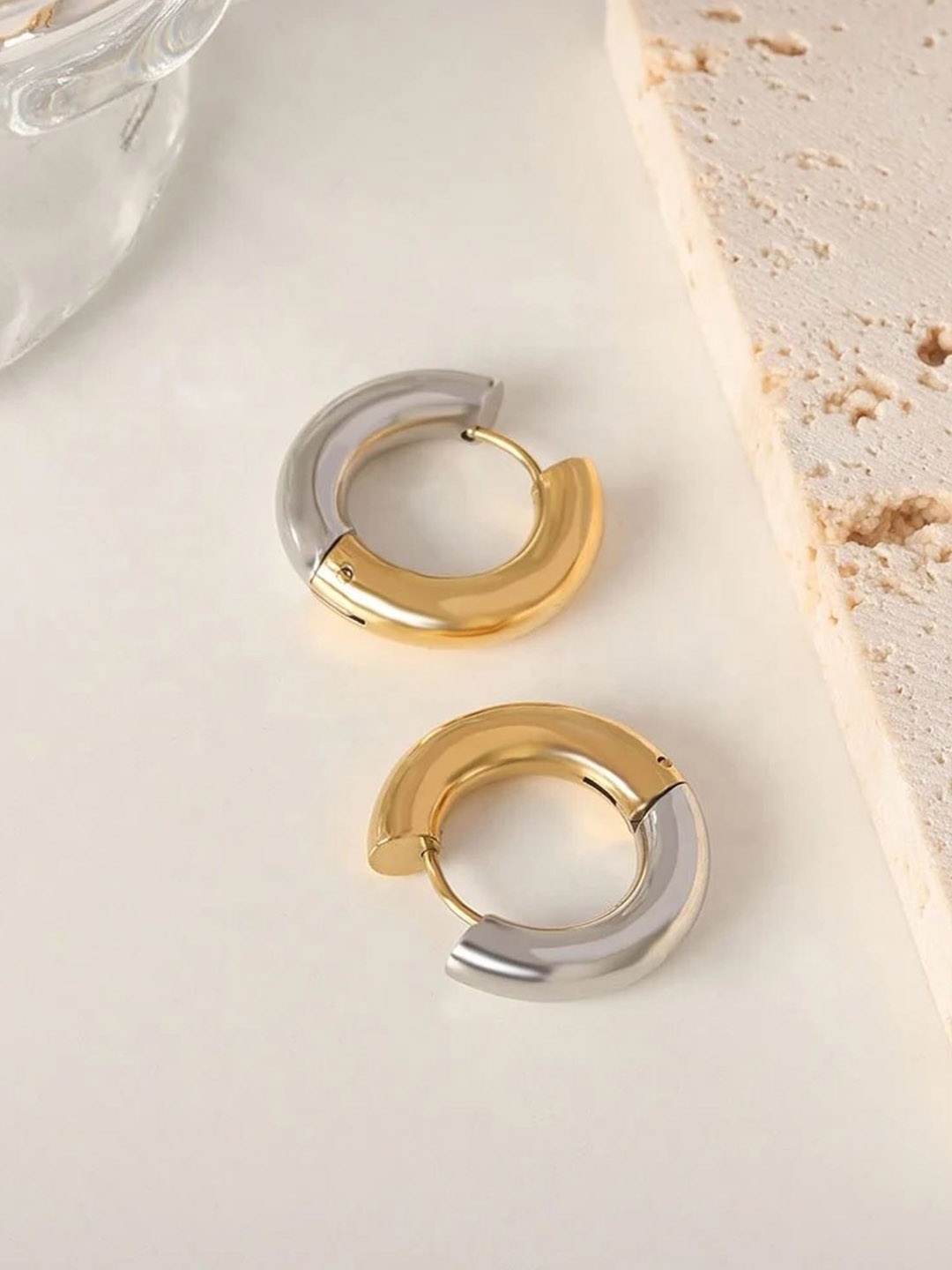 

Inaya 18Kt Gold Plated Contemporary Stainless Steel Hoop Earrings