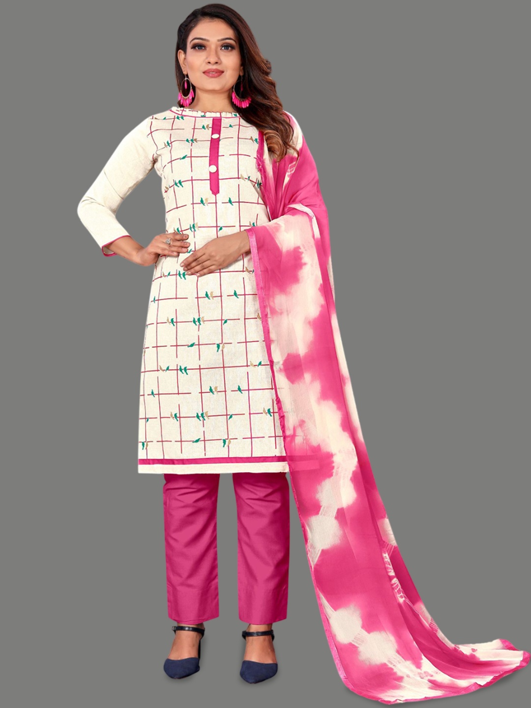 

Aika Geometric Printed Pure Cotton Unstitched Dress Material, White