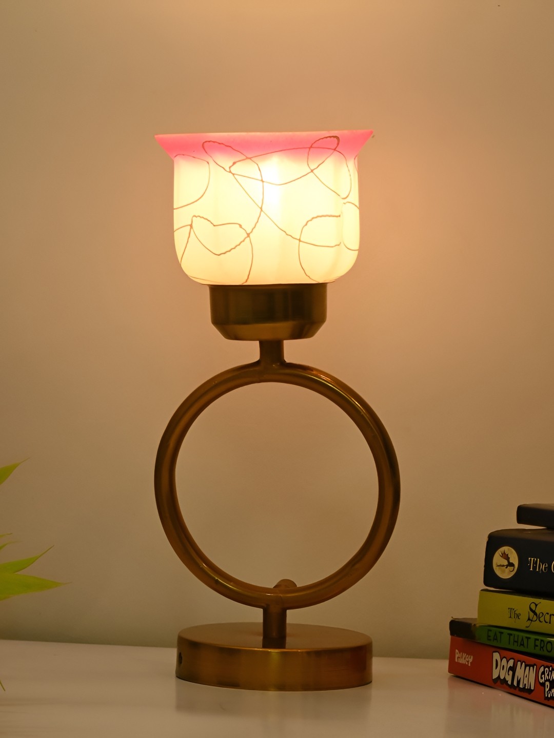 

Afast White & Gold Toned Printed Glass Contemporary Table Lamp with Adjustable Cord