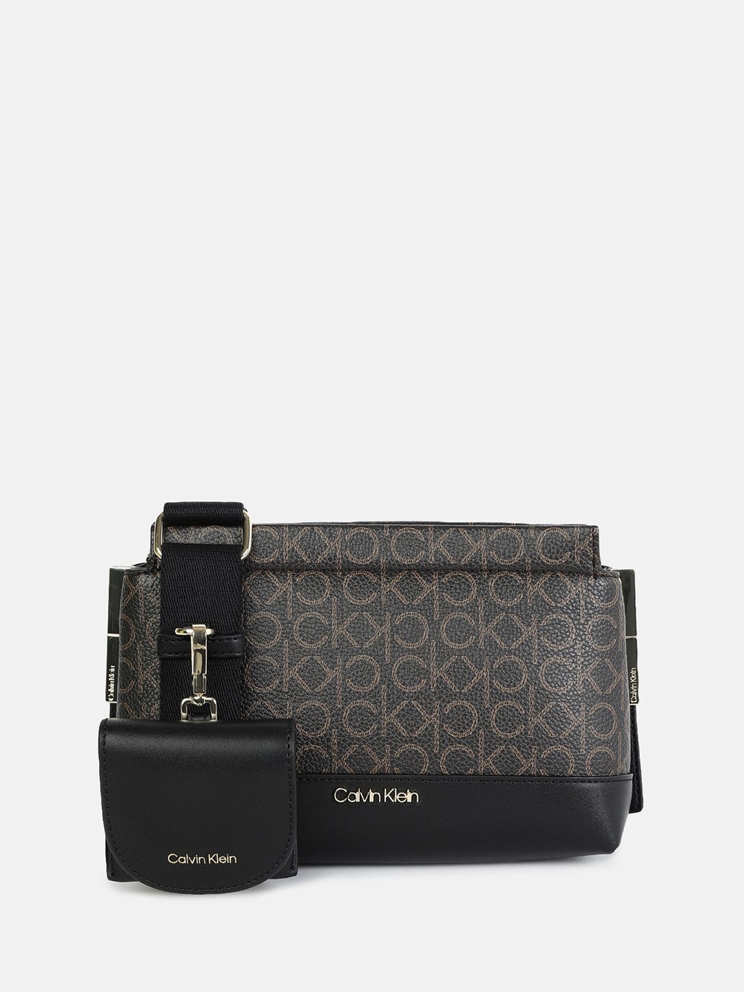

Calvin Klein Jeans PU Structured Sling Bag with Cut Work, Brown