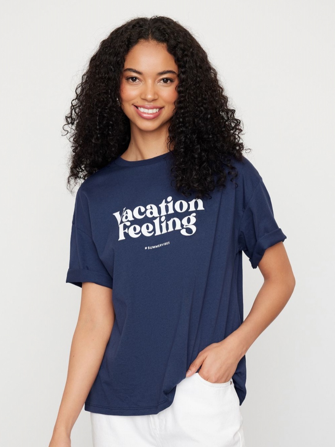 

Trendyol Women Typography Printed Applique T-shirt, Na