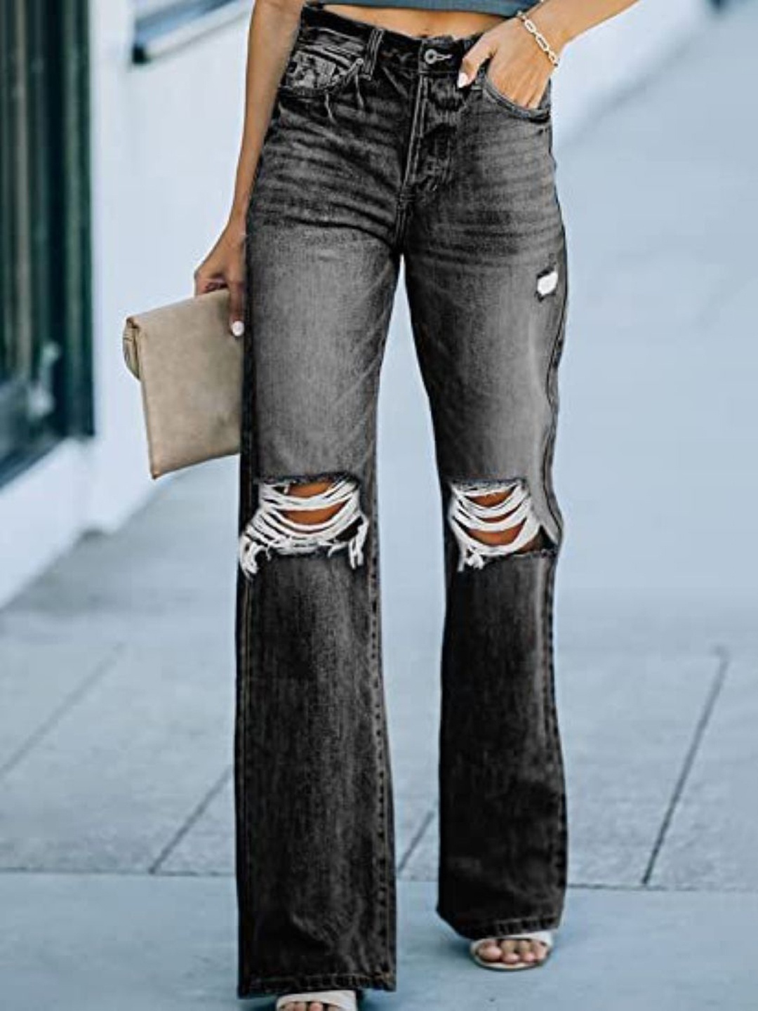 

StyleCast Women Mildly Distressed Heavy Fade Jeans, Black