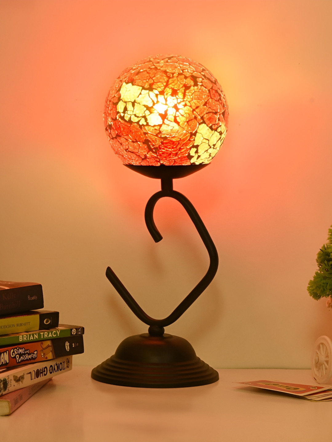 

Afast Red & Black Textured Spherical Glass Table Lamp With Adjustable Cord