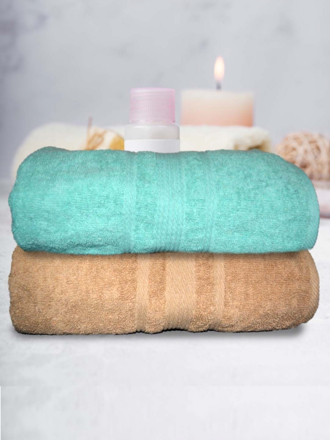

Aura Beige & Green 2 Pieces Terry Cotton 500 GSM Bath Towels