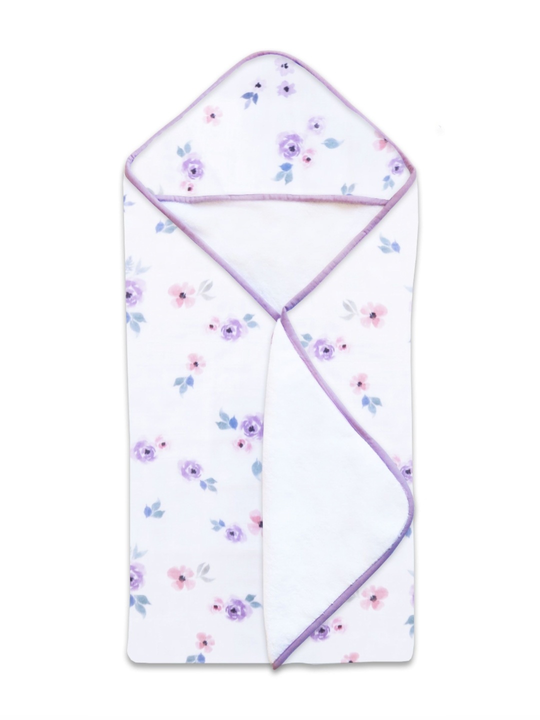 

Masilo Kids White & Purple Floral Printed Cotton 400 GSM Hooded Bath Towel