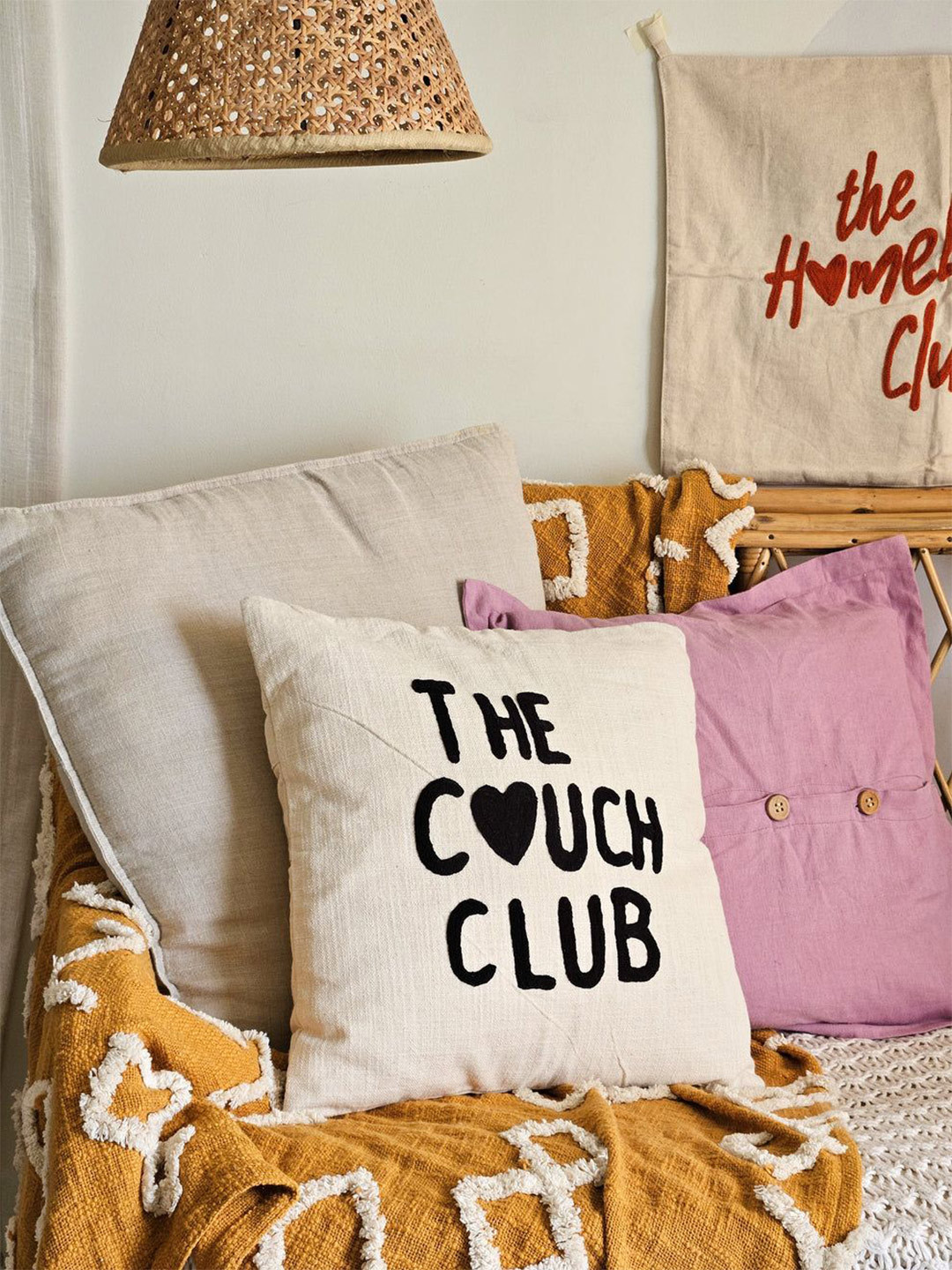

HYPPY Off White & Black Embroidered Cotton Square Cushion Cover
