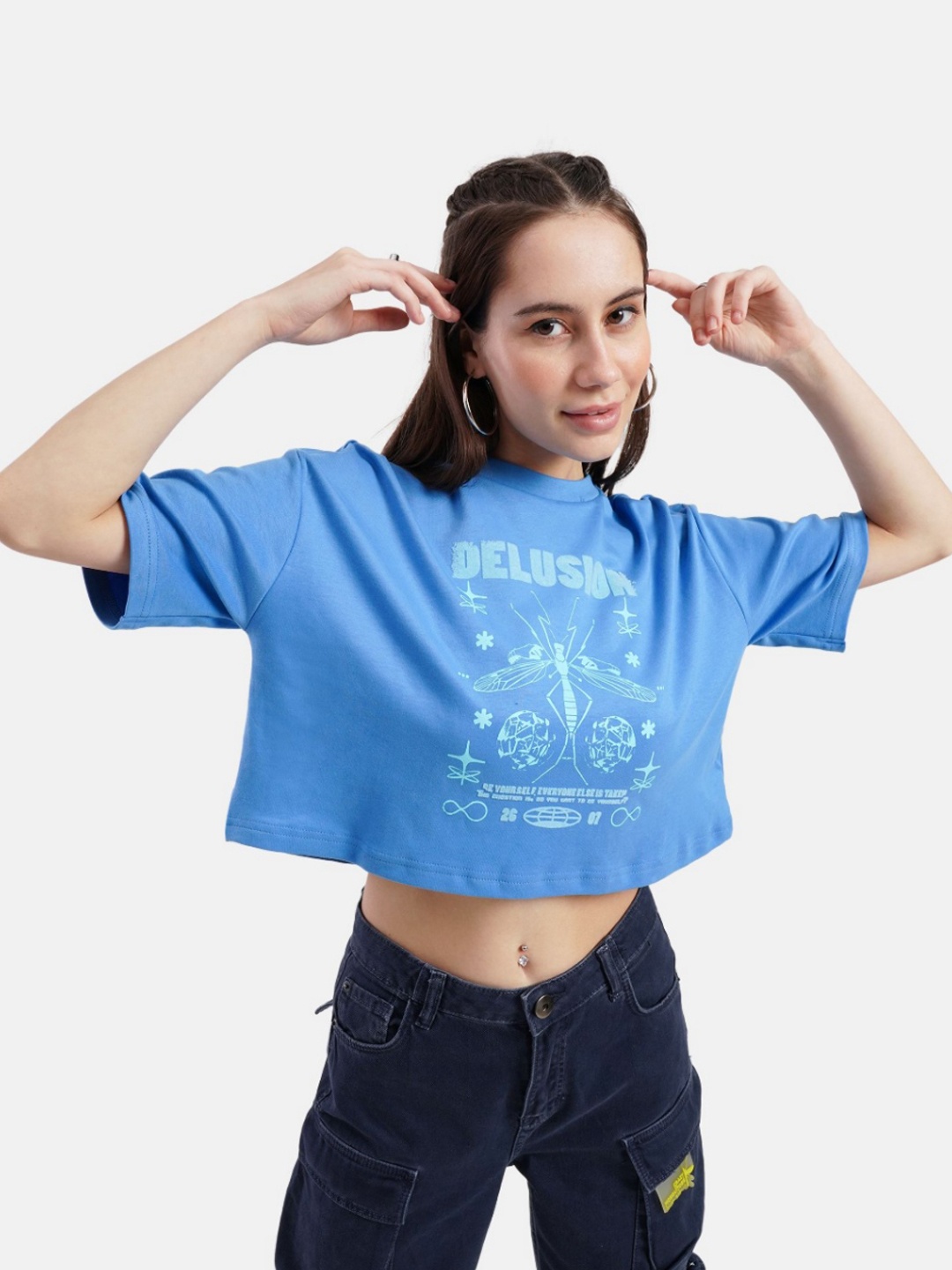 

Crazy Mosquitoes Women Pockets Boxy T-shirt, Blue
