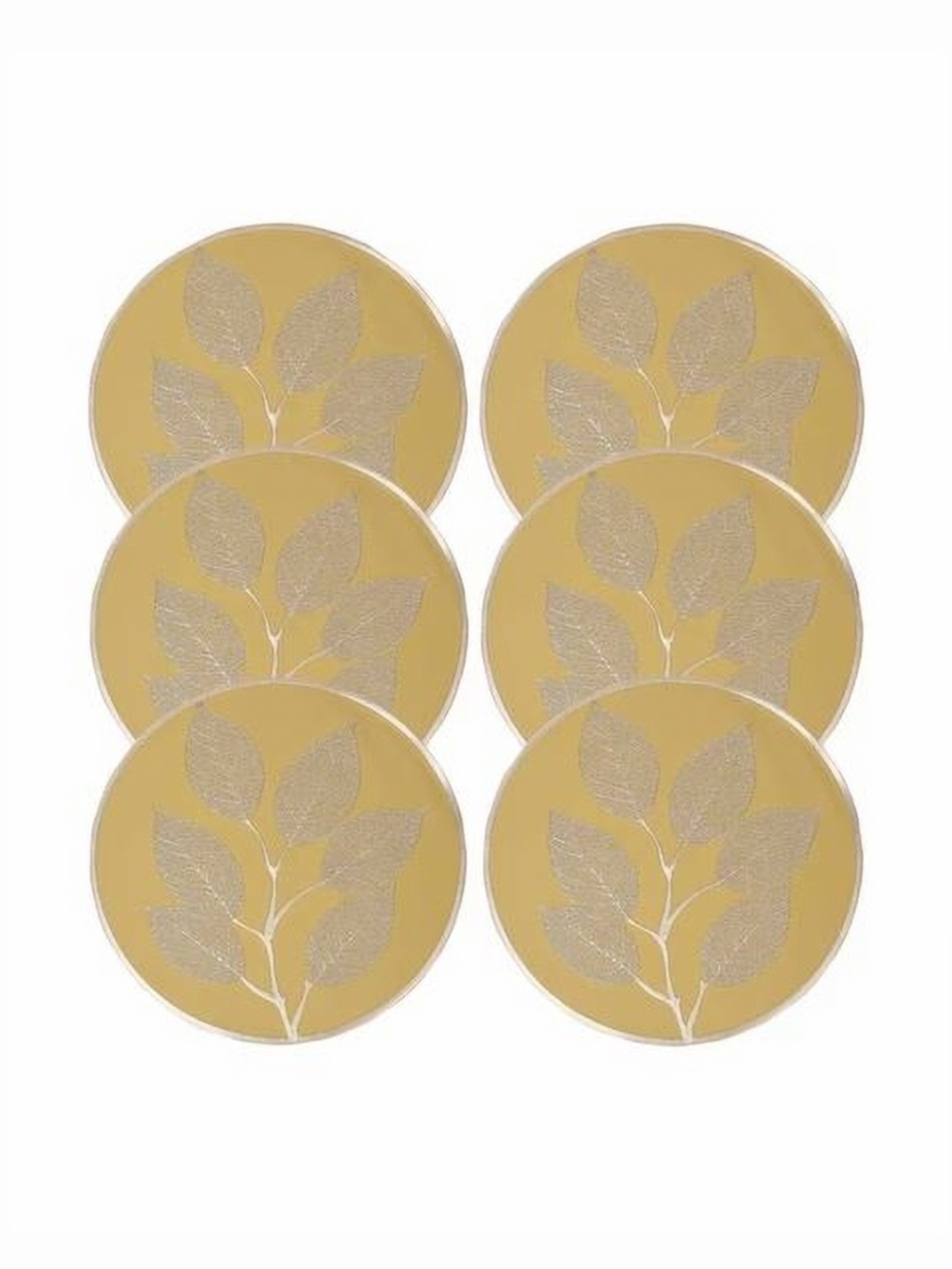 

Dakshya Industries 6 Pieces Mustard Yellow & Gold-Toned Floral Round Table Placemats