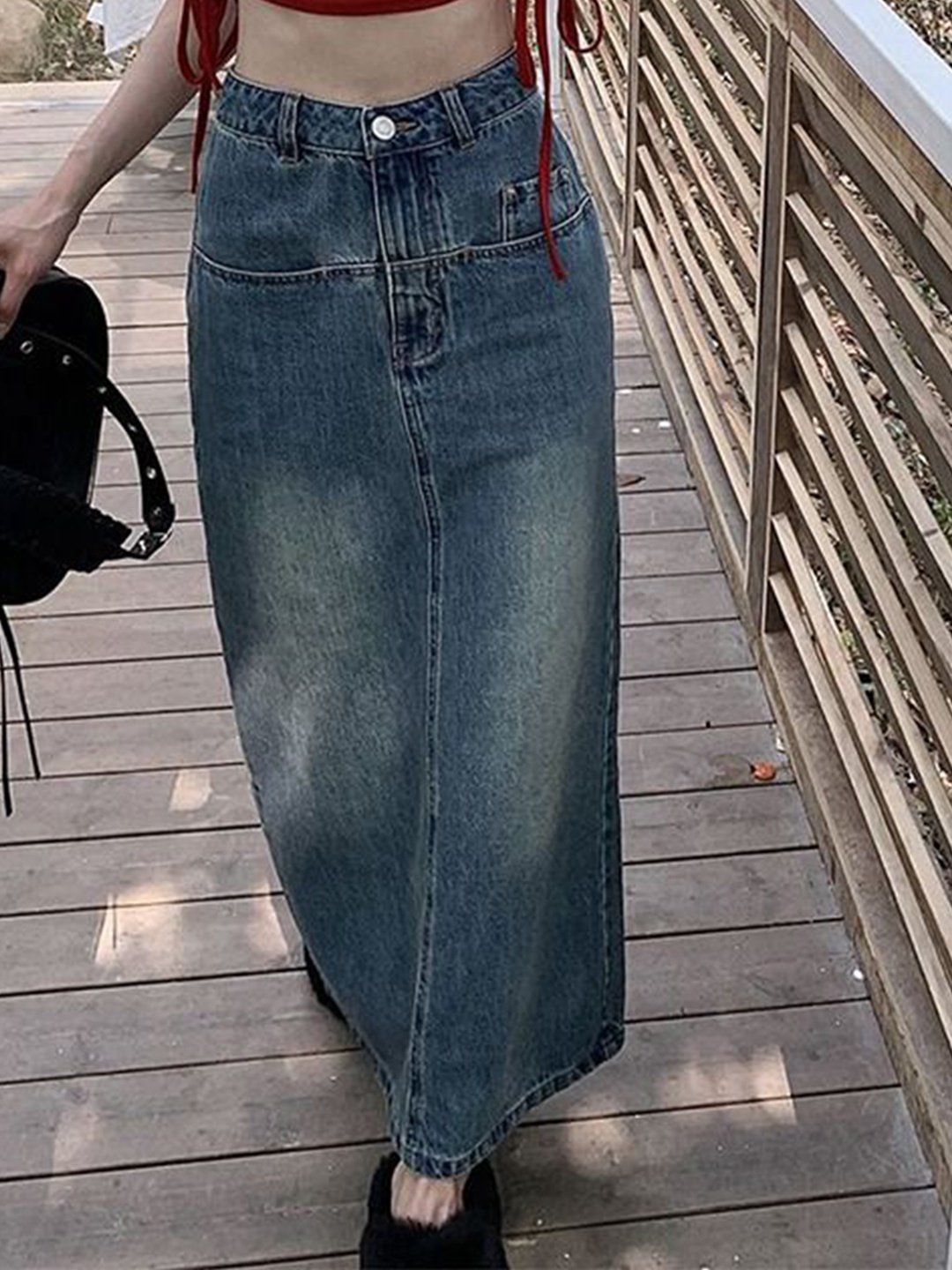 

StyleCast Pure Cotton Straight Denim Maxi Skirts, Blue