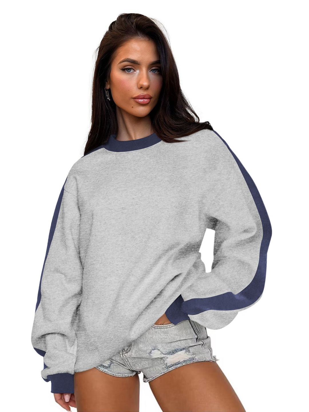 

HERE&NOW Women Printed Sweatshirt, Grey
