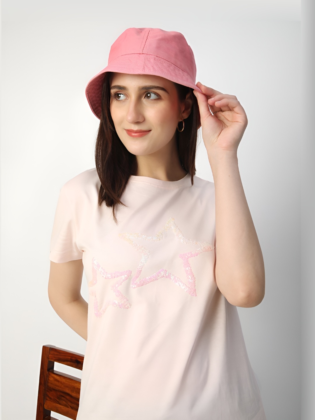 

R&B Women Solid Round Neck Cotton T-Shirt, Pink