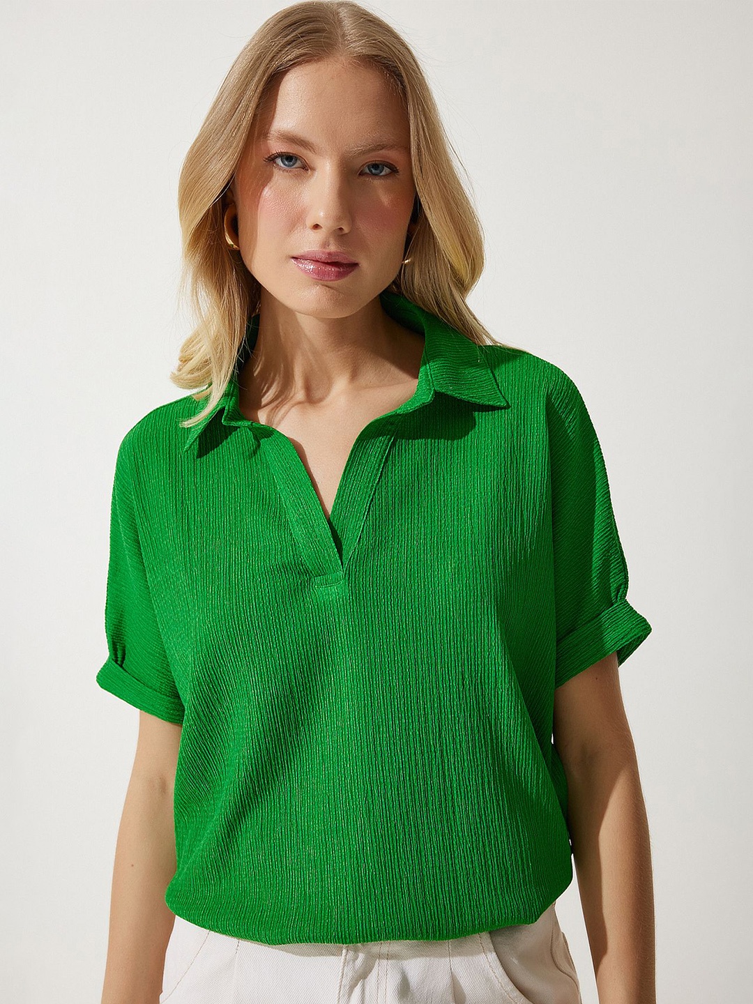 

Happiness istanbul Striped Extended Sleeves Shirt Style Top, Na
