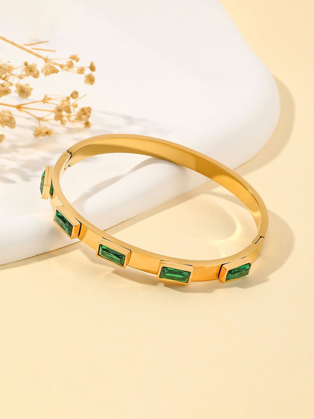

Jewels Galaxy Gold-Plated Stainless Steel American Diamond Bangle-Style Bracelet