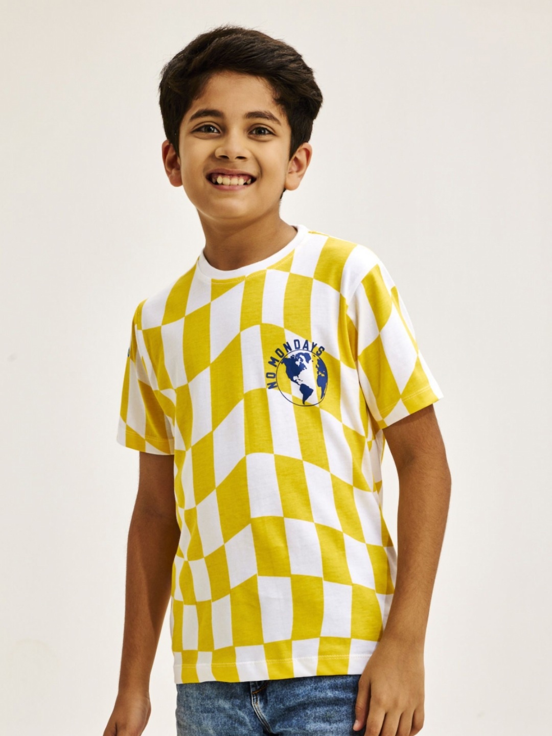 

NO MONDAYS Boys Typography Printed Pure Cotton Applique T-shirt, Yellow