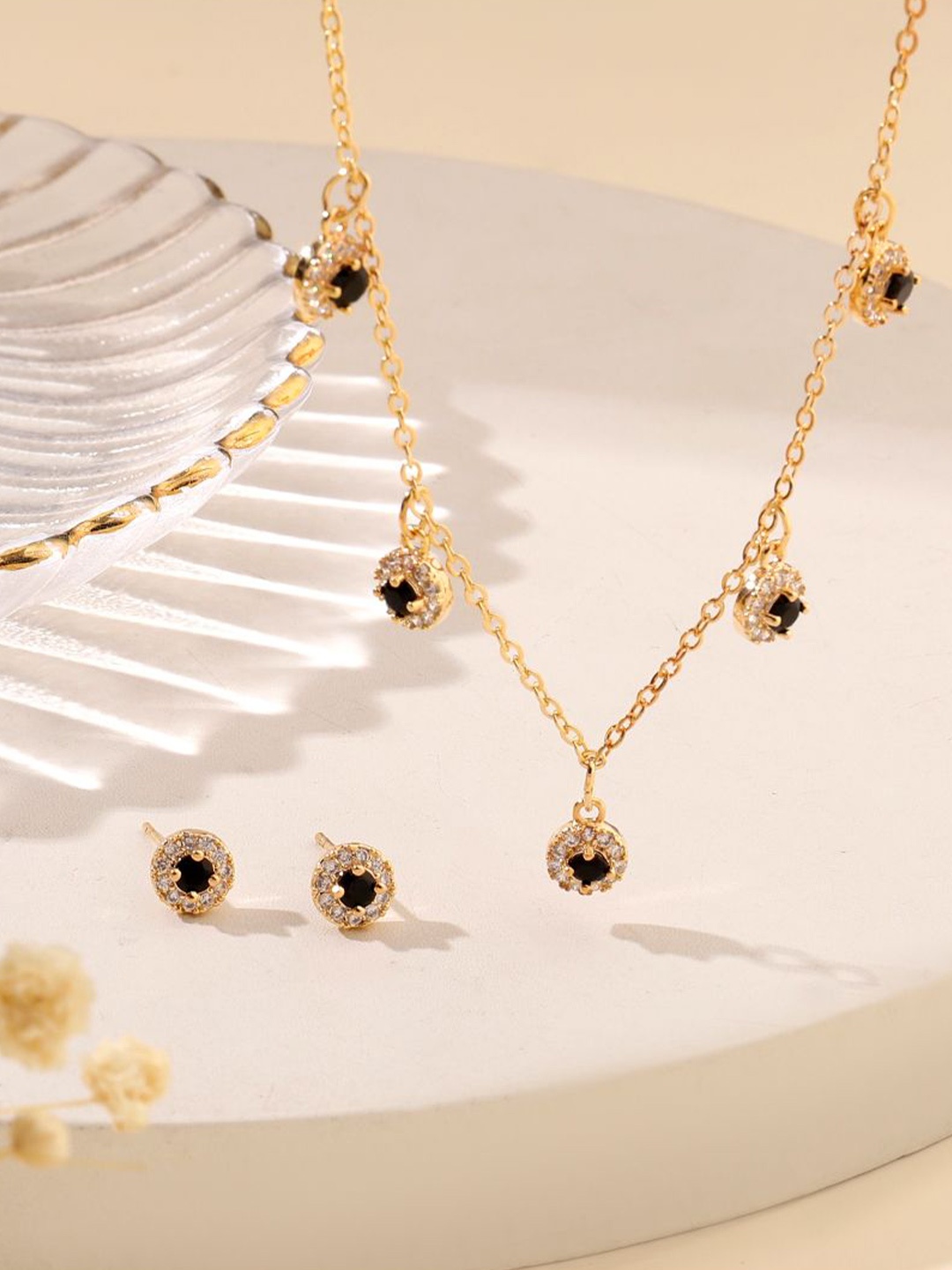 

SALTY Gold-Plated Stone-Studded Necklace and Earrings