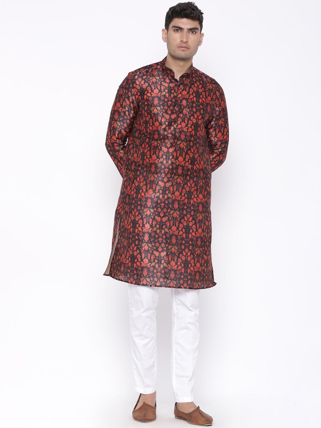 

Tistabene Paisley Printed Mandarin Collar Straight Kurta, Black