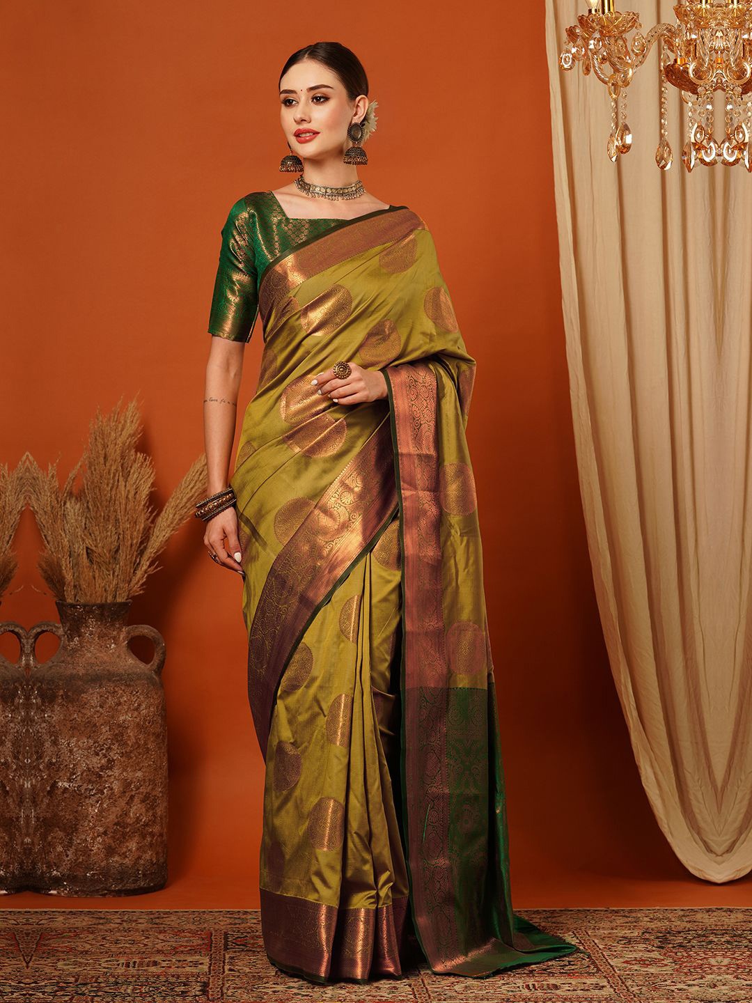 

KALINI Woven Design Zari Pure Silk Banarasi Saree, Yellow