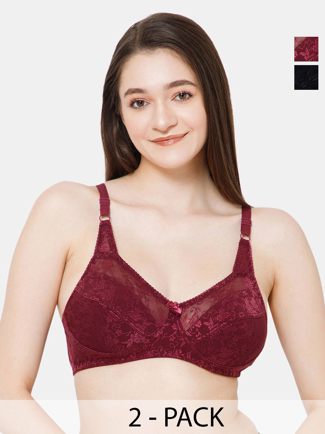 

Lady Lyka Floral laced Medium Coverage Bra, Purple