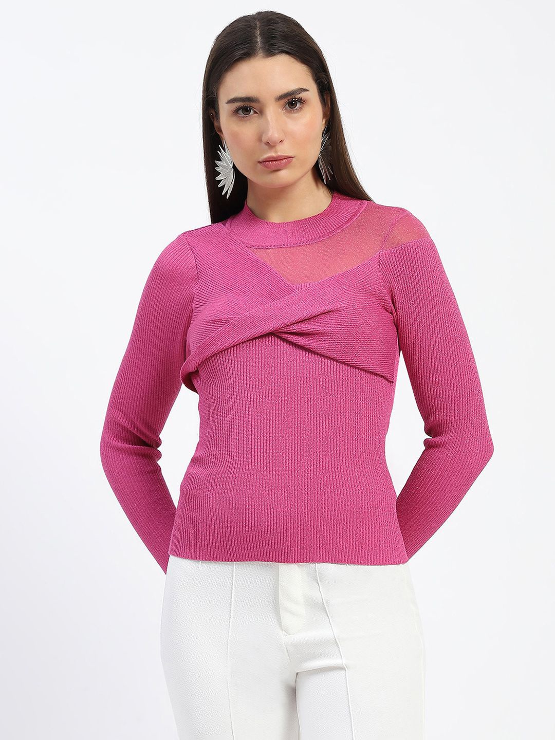 

Madame Women Striped Pullover, Pink