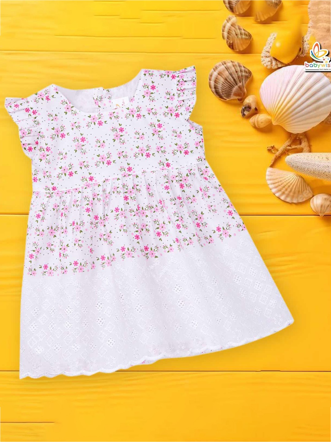 

Babywish Floral Print Flared Sleeve Fit & Flare Dress, Pink