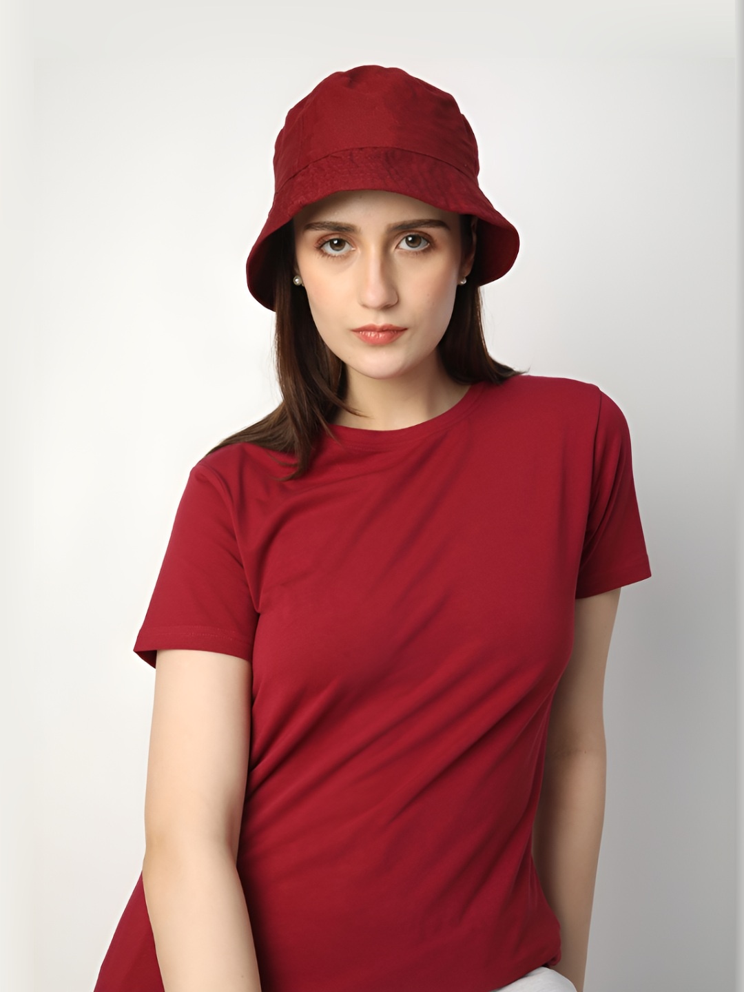 

R&B Women Solid Round Neck Cotton T-Shirt, Burgundy