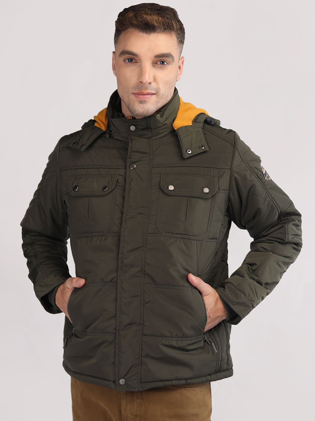 

LURE URBAN Men Camouflage Outdoor Puffer Jacket, Olive