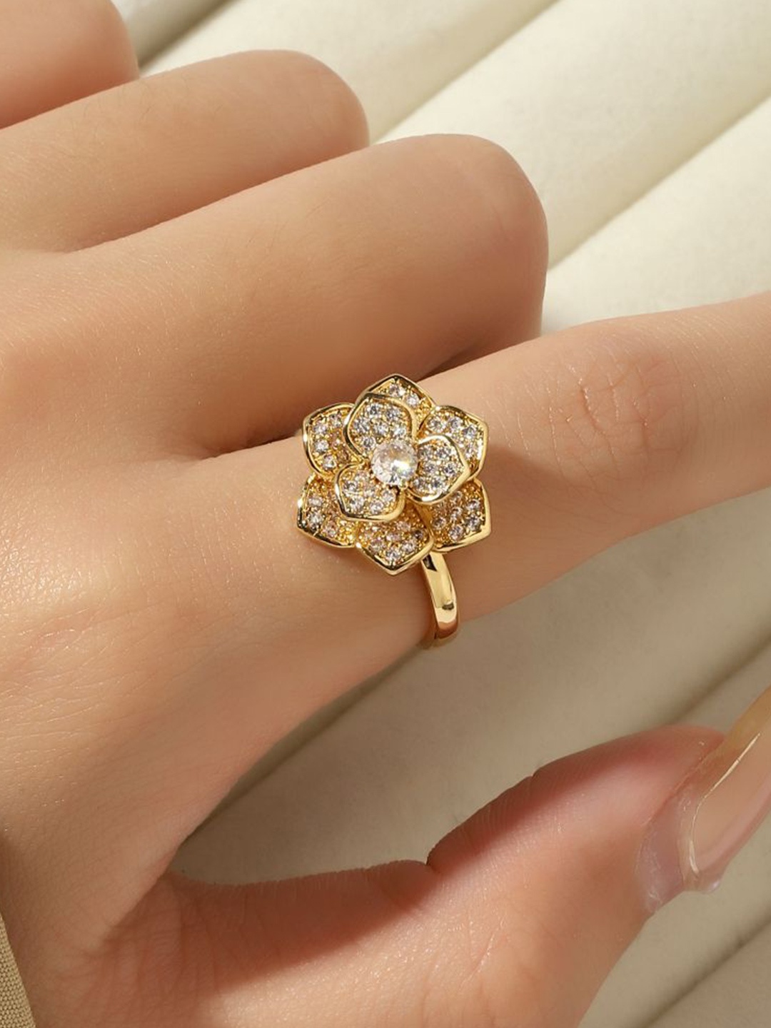 

SALTY Evie 14K Gold-Plated & Crystal-Studded Adjustable Finger Ring