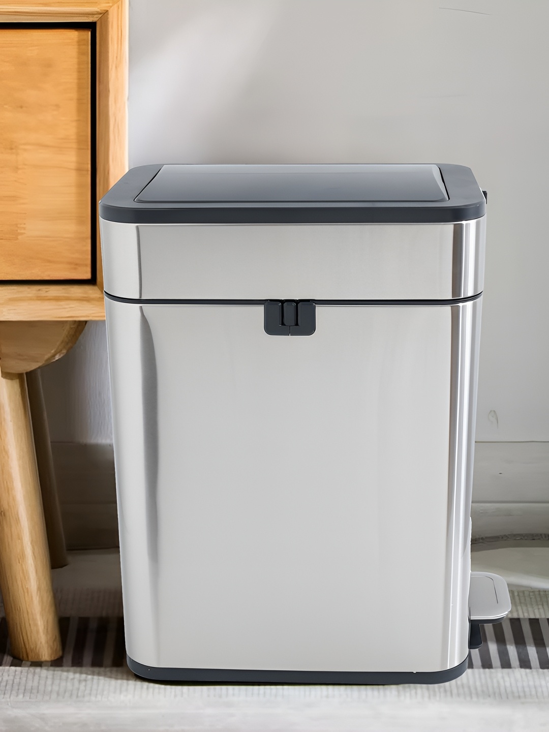 

The Better Home Grey & Black Stainless Steel Pedal Dustbins With Lid- 30 l, Silver