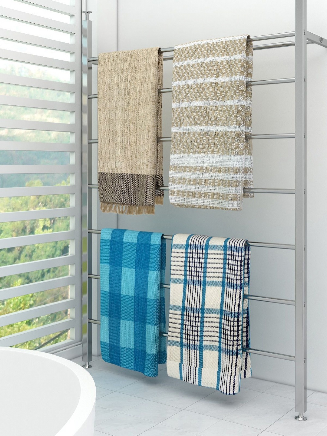 

Aura Blue & Beige 4 Pieces Printed Cotton 210 GSM Bath Towels