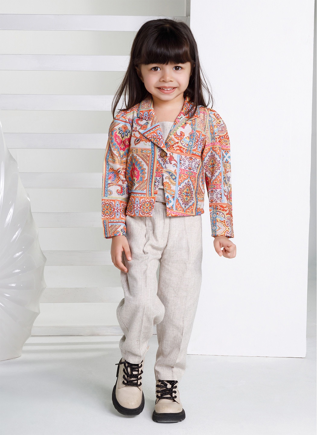 

Peppermint Girls Floral Printed Coat with Trousers, Off white
