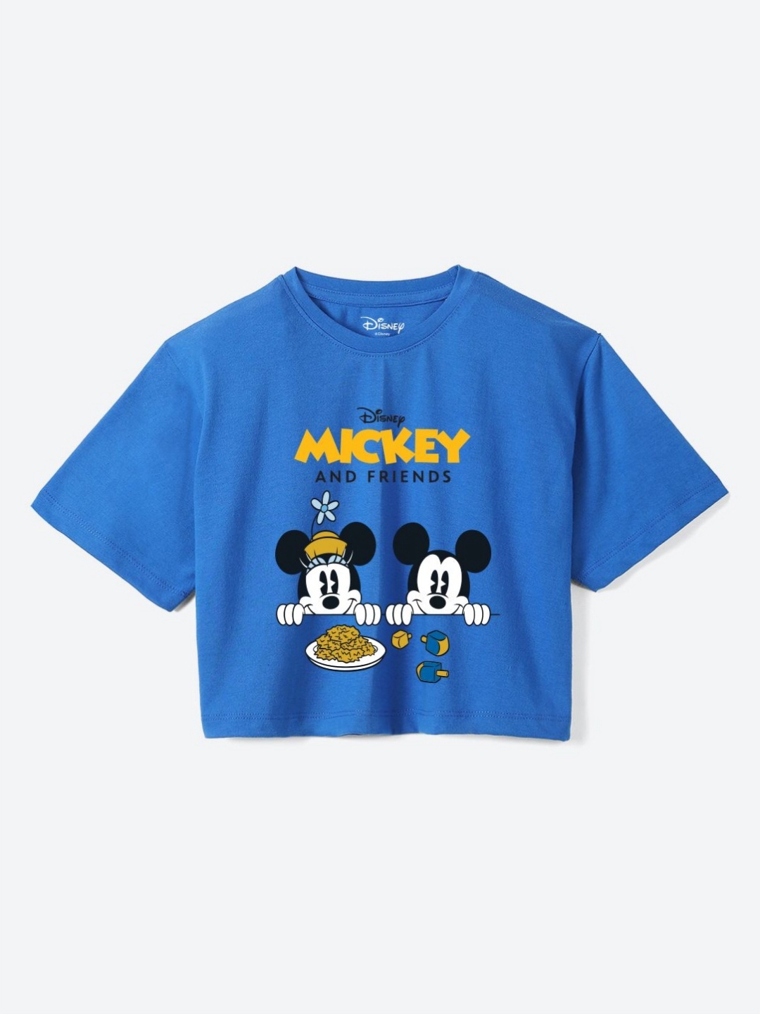 

YK Disney Girls Minnie Mouse Printed Pure Cotton Applique Boxy T-shirt, Blue