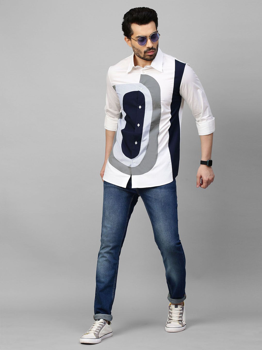 

ECHKE Men Custom Opaque Casual Shirt, White