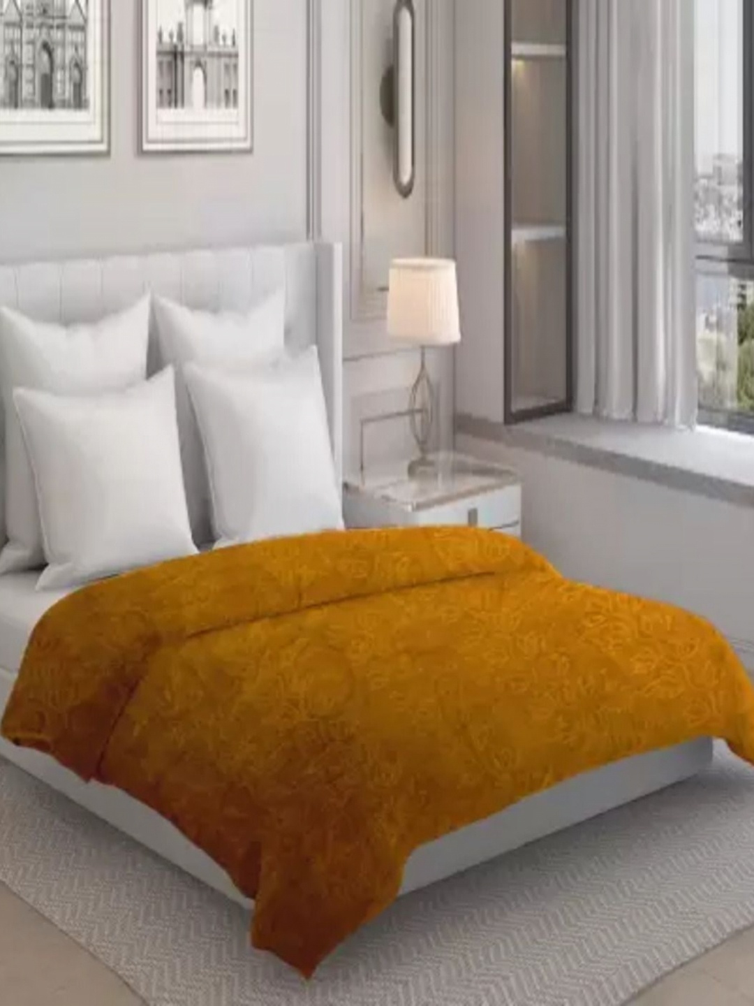 

LA VERNE Yellow Floral Mink Mild Winter 400 GSM Double Bed Blanket