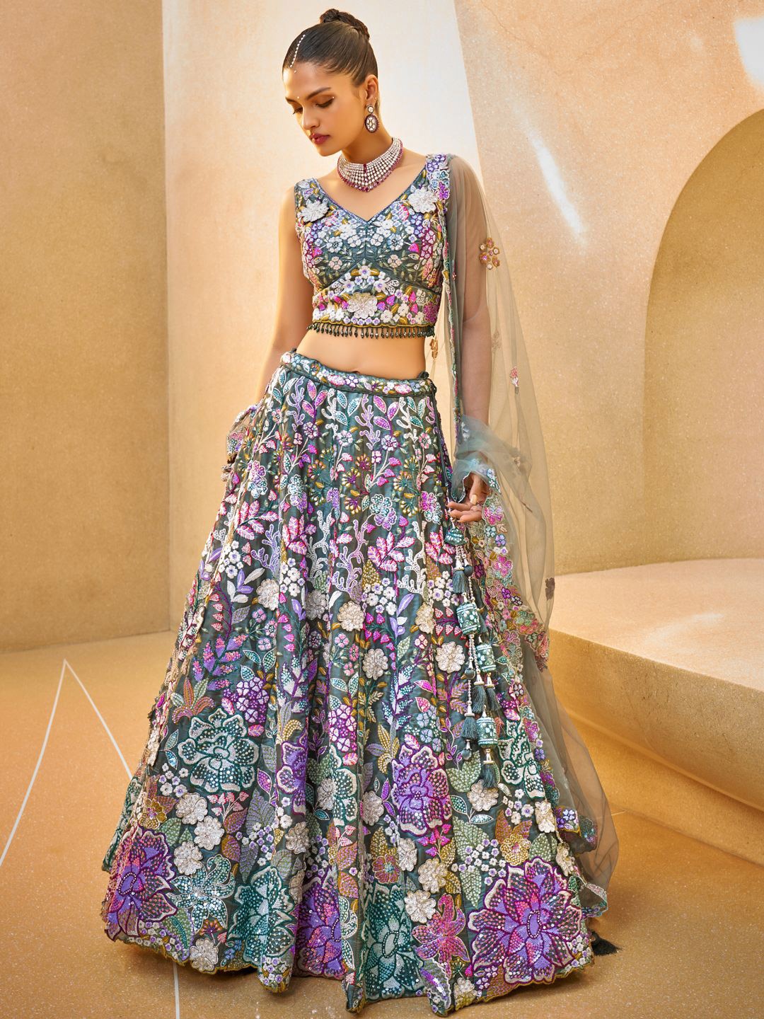 

panchhi Embroidered Organza Semi-Stitched Lehenga & Unstitched Blouse With Dupatta, Lavender