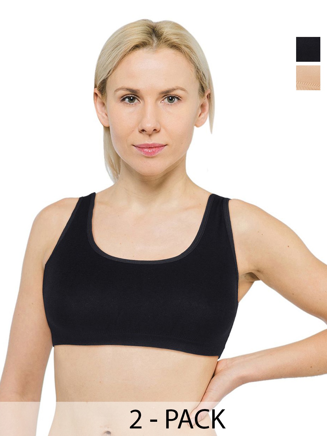

INDIROCKS Pack Of 2 Cotton Non Padded Non-Wired Full Coverge Sport Bra, Beige