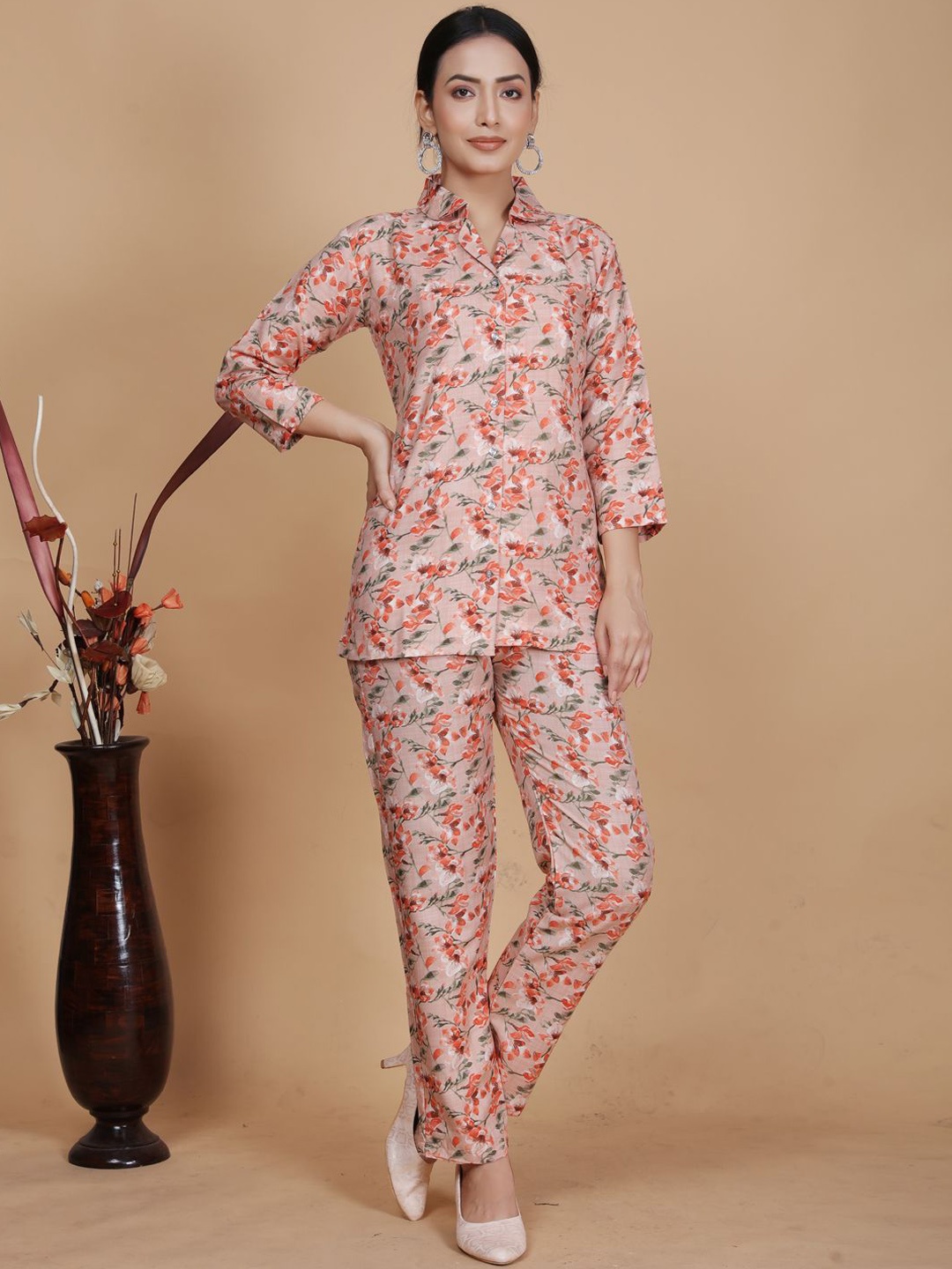 

KALINI Printed Shirt With Trousers Co-Ords, Peach