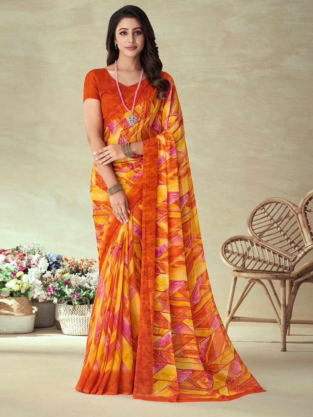 

KALINI Poly Chiffon Saree, Yellow