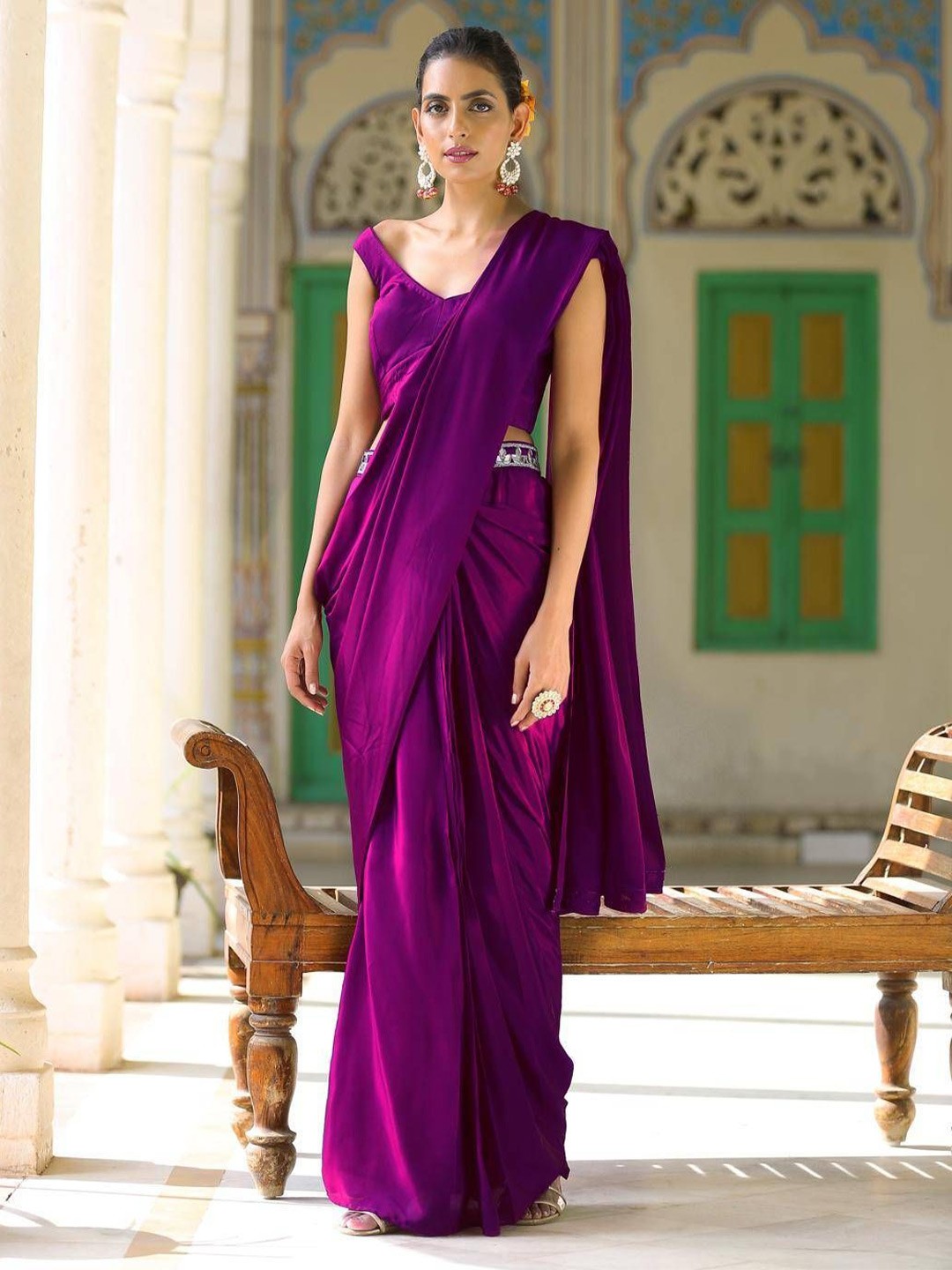 

Swtantra Satin Saree, Purple