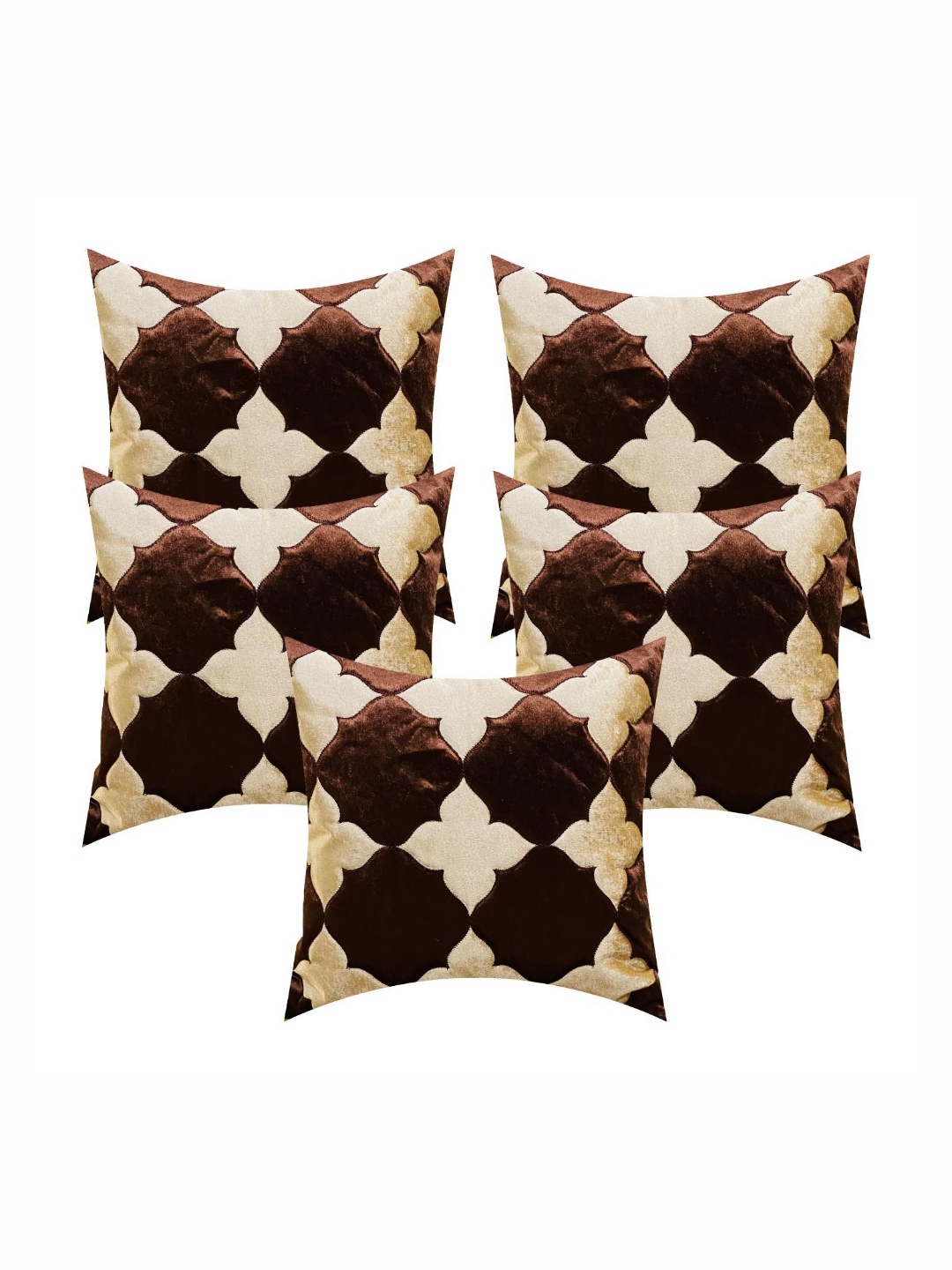 

Creeva Brown & Off White 5 Pieces Ethnic Motifs Square Valvet Cushion Covers