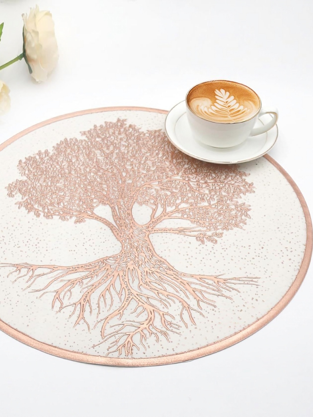 

Dakshya Industries Copper Toned & White 4 Pcs Floral Printed Round Table Placemats