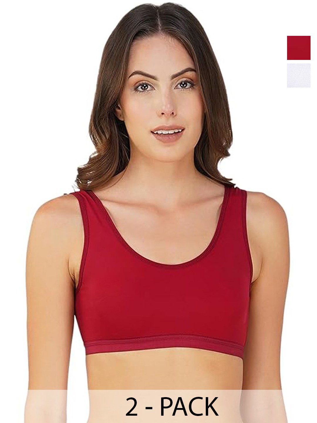 

INDIROCKS Pack Of 2 Cotton Non Padded Non-Wired Full Coverge Sport Bra, Maroon