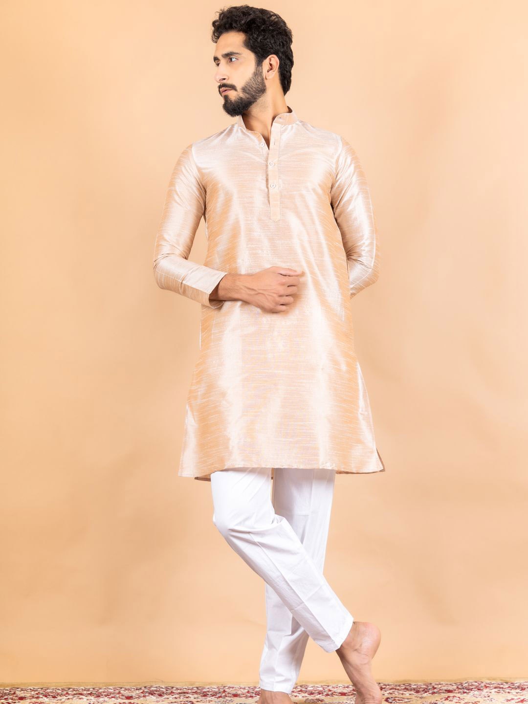 

Tistabene Mandarin Collar Long Sleeves Straight Kurta, Brown