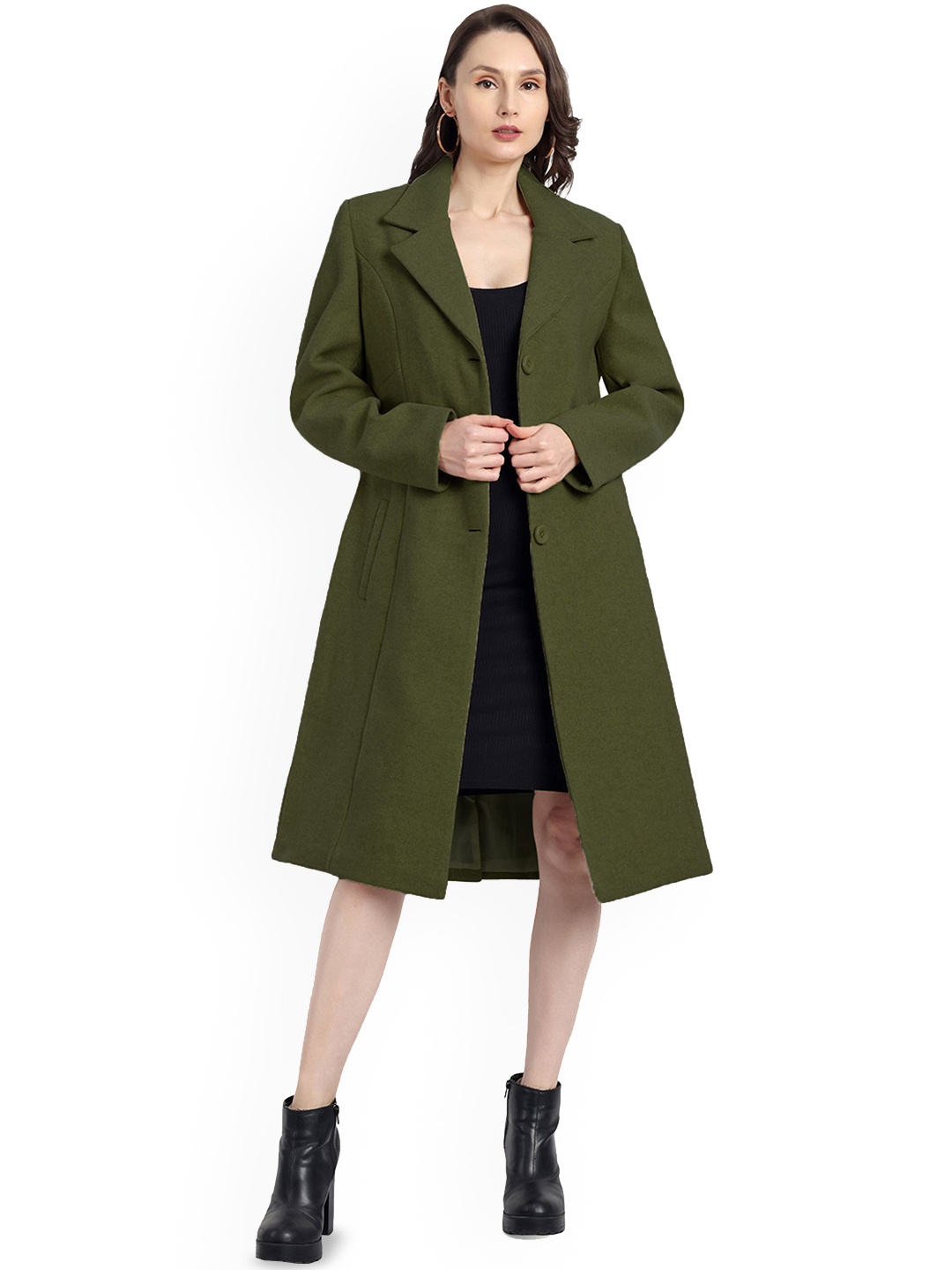 

HAUTEMODA Single-Breasted Overcoat, Green