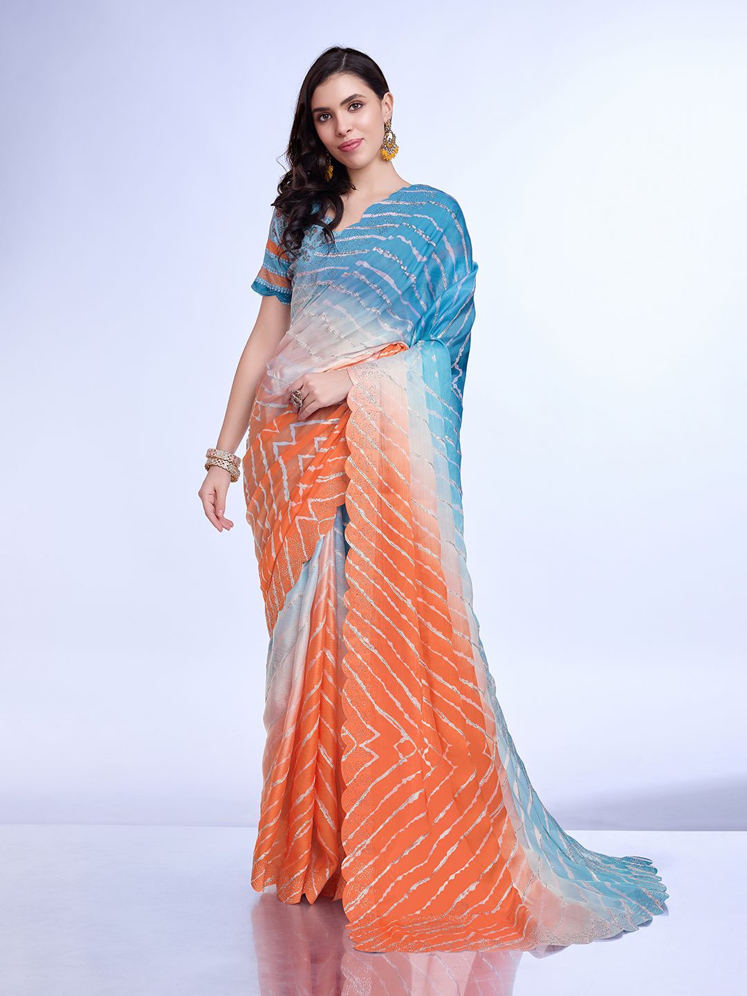 

all about you Leheriya Gotta Patti Poly Chiffon Leheriya Saree, Blue