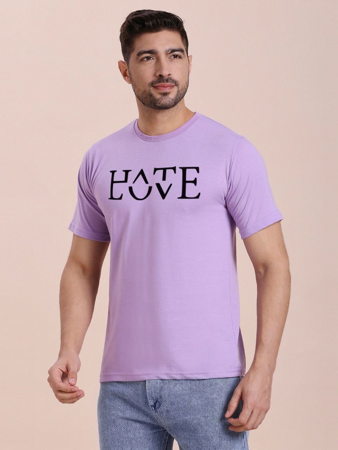 

MOD ECRU Unisex Typography Printed Round Neck Cotton T-Shirt, Lavender
