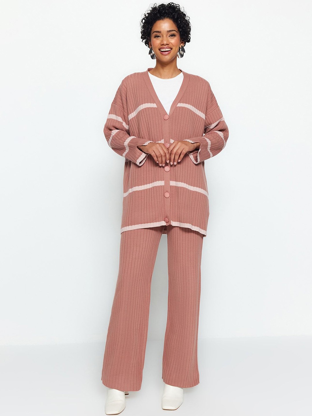 

Trendyol Ribbed Sweater With Trousers, Pink